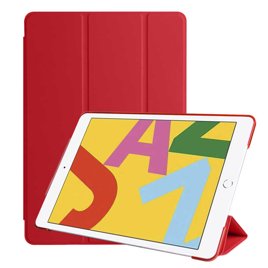 iPad Uyumlu 10.2 (8.Nesil) Zore Smart Kapak Standlı 1-1 Kılıf-Kırmızı