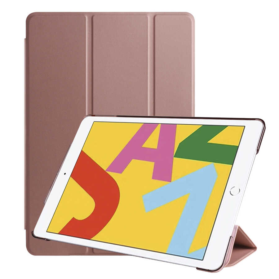 iPad Uyumlu 10.2 (8.Nesil) Zore Smart Kapak Standlı 1-1 Kılıf-Rose gold