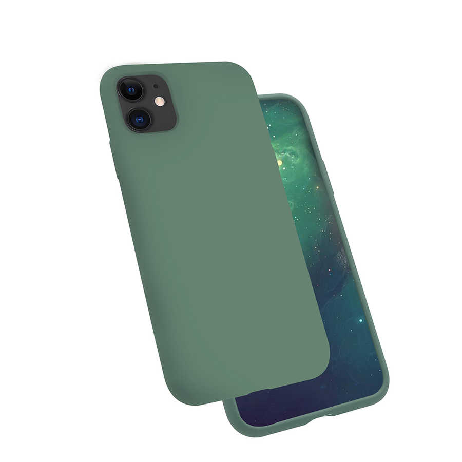 iPhone Uyumlu 11 Kılıf Zore Silk Silikon-Koyu yeşil