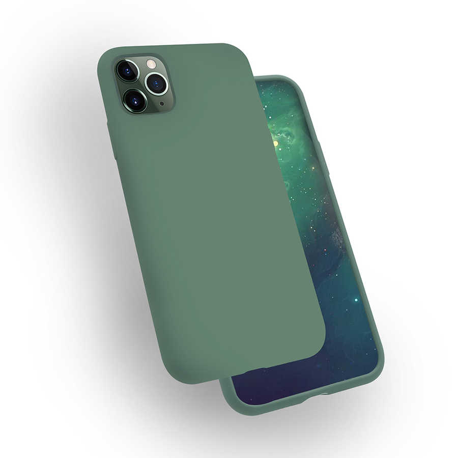 iPhone Uyumlu 11 Pro Max Kılıf Zore Silk Silikon-Koyu yeşil