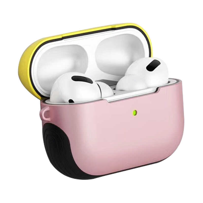 Airpods Uyumlu Pro Kılıf Zore Shockproof Silikon-Pembe-sarı