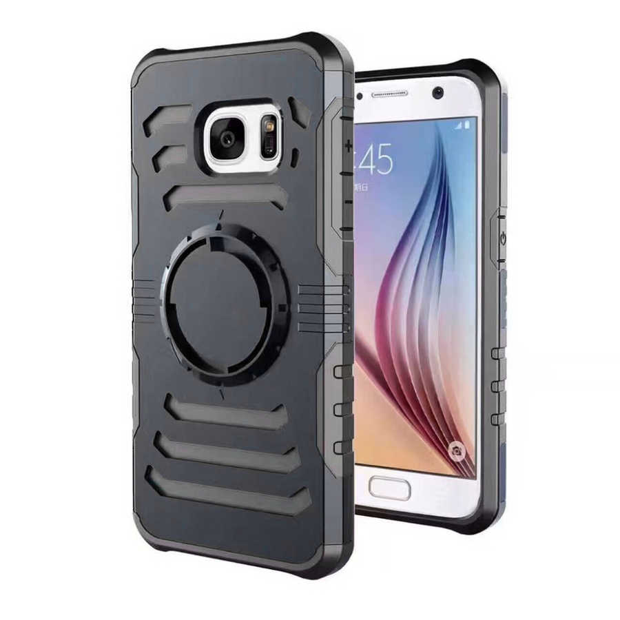 Galaxy Uyumlu S7 Edge Kılıf Zore 2 in 1 Kol Bandı-Füme