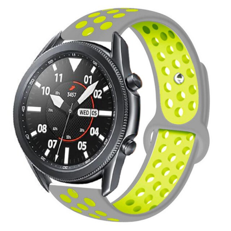 Galaxy Uyumlu Watch 46mm (22mm) KRD-02 Silikon Kordon-Gri-sarı