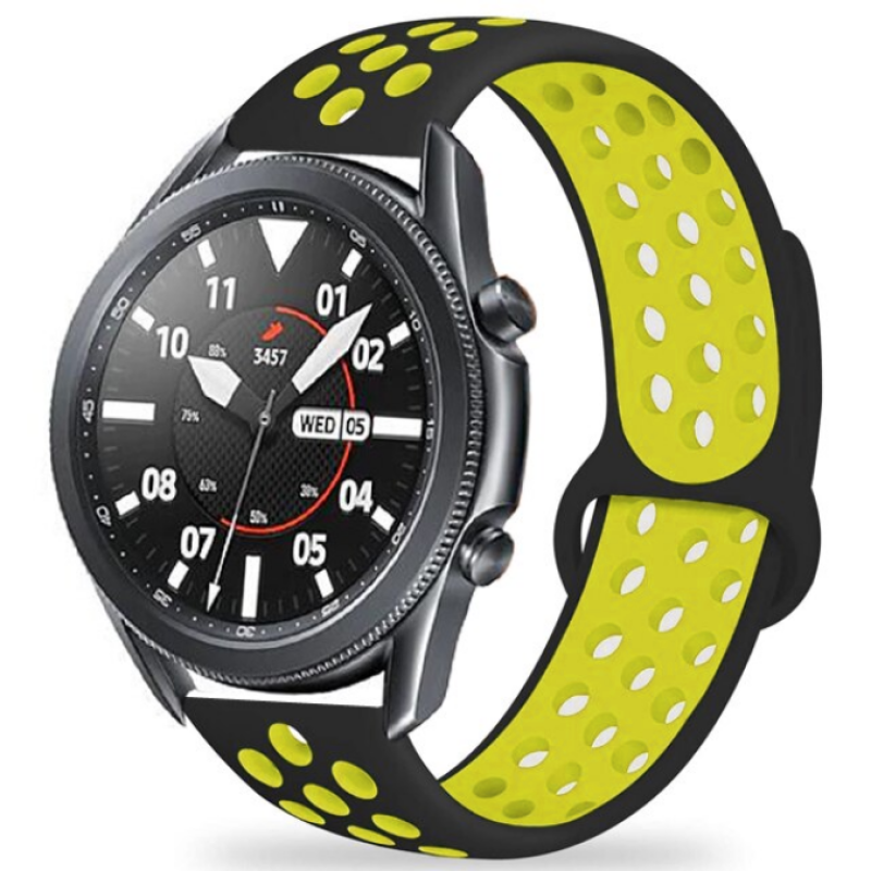 Galaxy Uyumlu Watch 46mm (22mm) KRD-02 Silikon Kordon-Siyah-sarı