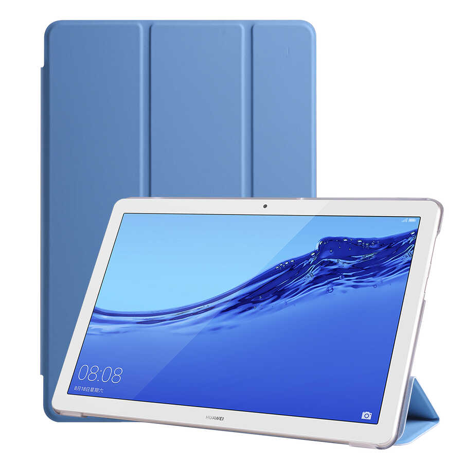 Huawei Uyumlu T5 10 inc Zore Smart Kapak Standlı 1-1 Kılıf-Mavi
