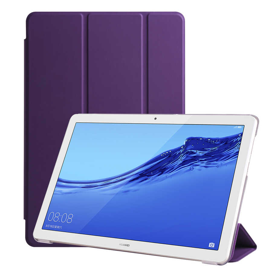 Huawei Uyumlu T5 10 inc Zore Smart Kapak Standlı 1-1 Kılıf-Mor