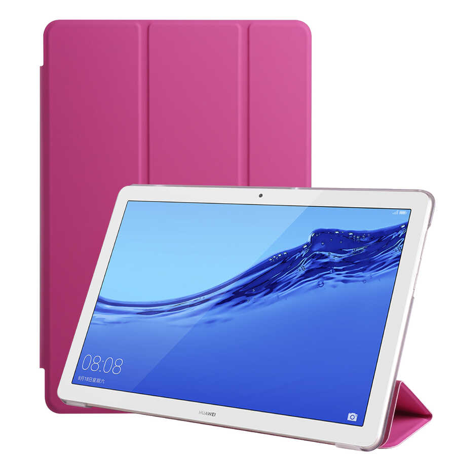 Huawei Uyumlu T5 10 inc Zore Smart Kapak Standlı 1-1 Kılıf-Pembe