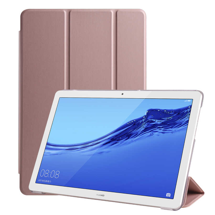 Huawei Uyumlu T5 10 inc Zore Smart Kapak Standlı 1-1 Kılıf-Rose gold