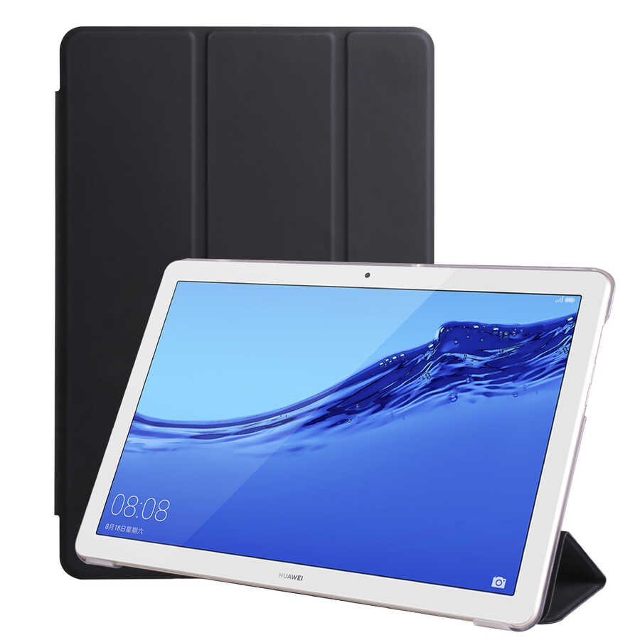 Huawei Uyumlu T5 10 inc Zore Smart Kapak Standlı 1-1 Kılıf-Siyah