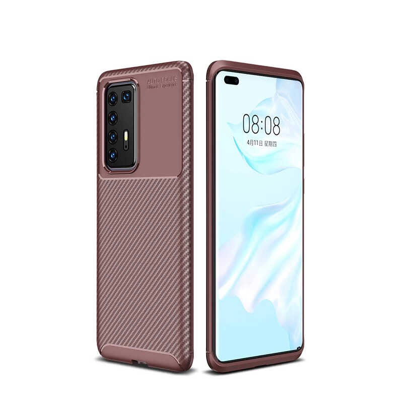 Huawei Uyumlu P40 Pro Kılıf Zore Negro Silikon Kapak-Kahverengi