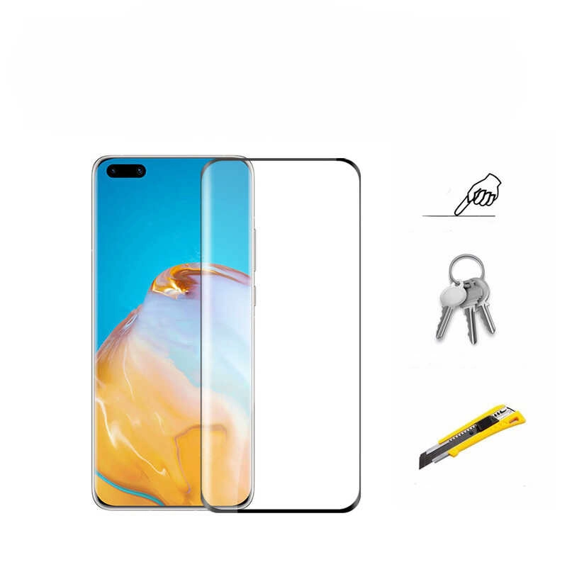Huawei Uyumlu P40 Zore Kenarları Kırılmaya Dayanıklı Cam Ekran Koruyucu