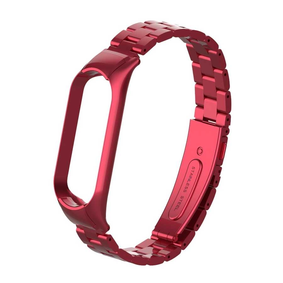 Xiaomi Uyumlu  Mi Band 5 KRD-04 Metal Kordon-Kırmızı