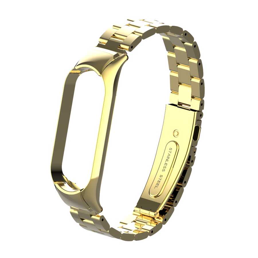 Xiaomi Uyumlu  Mi Band 5 KRD-04 Metal Kordon-Gold