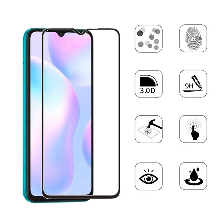 Xiaomi Uyumlu  Redmi 9A Zore Kenarları Kırılmaya Dayanıklı Cam Ekran Koruyucu