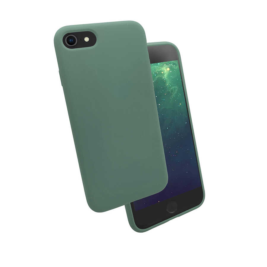 iPhone Uyumlu SE 2020 Kılıf Zore Silk Silikon-Koyu yeşil
