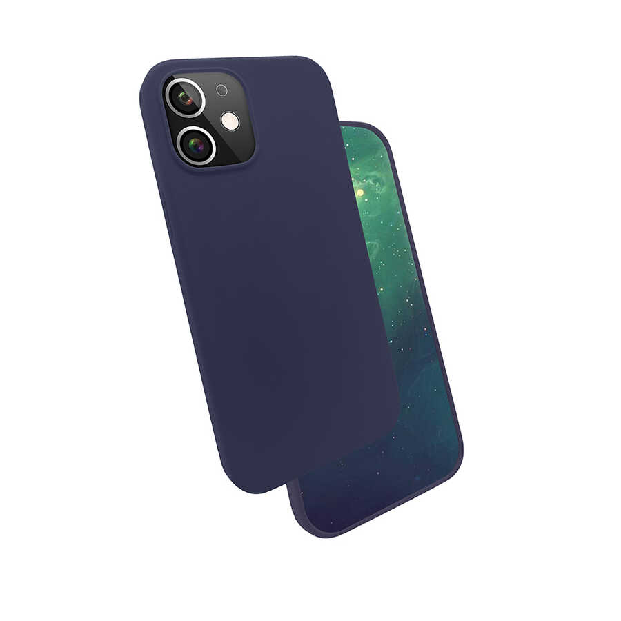 iPhone Uyumlu 12 Kılıf Zore Silk Silikon-Lacivert