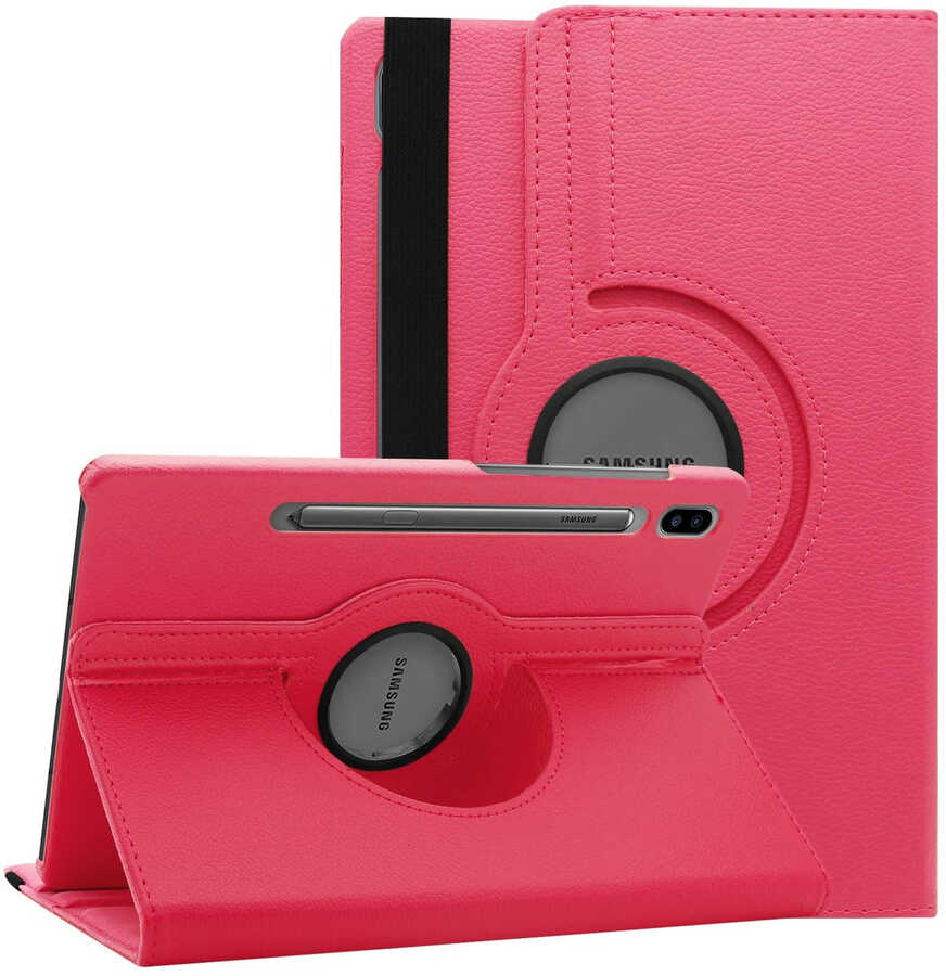 Galaxy Uyumlu Tab S7 Plus T970 Zore Dönebilen Standlı Kılıf-Pembe koyu
