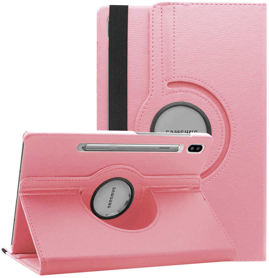 Galaxy Uyumlu Tab S7 Plus T970 Zore Dönebilen Standlı Kılıf-Pembe