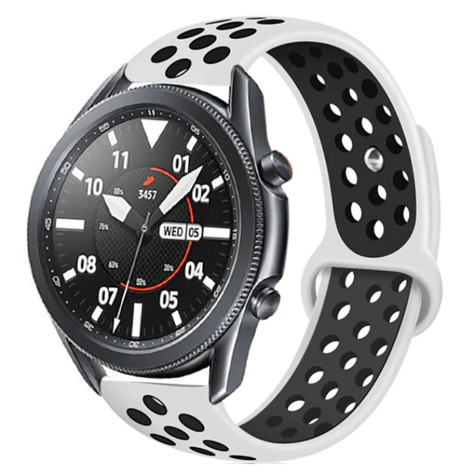 Huawei Uyumlu GT2 46mm KRD-02 22mm Silikon Kordon-Beyaz-siyah