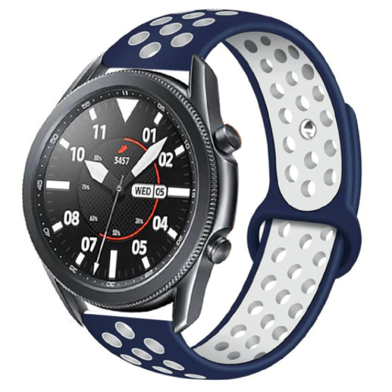 Huawei Uyumlu GT2 46mm KRD-02 22mm Silikon Kordon-Mavi-beyaz