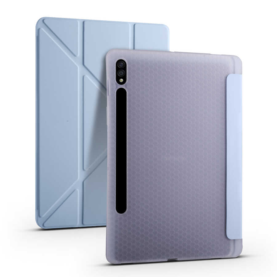 Galaxy Uyumlu Tab S7 Plus T970 Kılıf Zore Tri Folding Kalem Bölmeli Standlı Kılıf-Mavi
