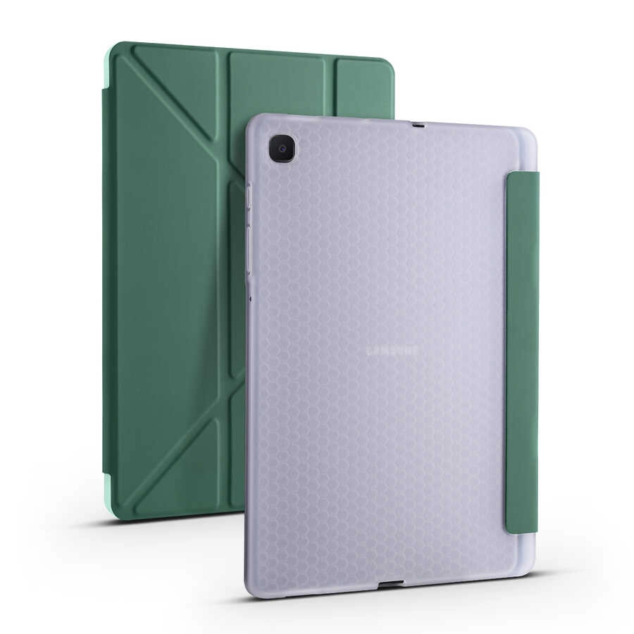 Galaxy Uyumlu Tab S6 Lite P610 Kılıf Zore Tri Folding Kalem Bölmeli Standlı Kılıf-Koyu yeşil