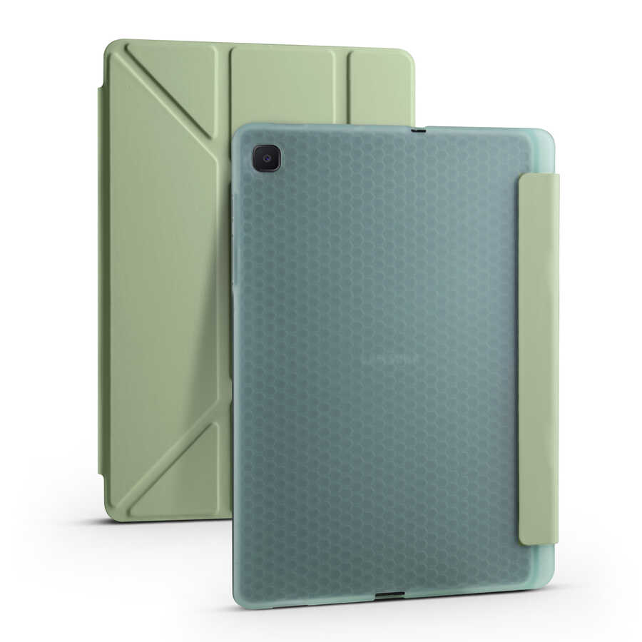 Galaxy Uyumlu Tab S6 Lite P610 Kılıf Zore Tri Folding Kalem Bölmeli Standlı Kılıf-Açık yeşil