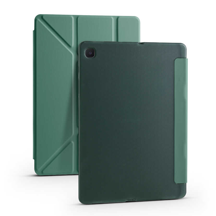 Galaxy Uyumlu Tab S6 Lite P610 Kılıf Zore Tri Folding Kalem Bölmeli Standlı Kılıf-Koyu yeşil