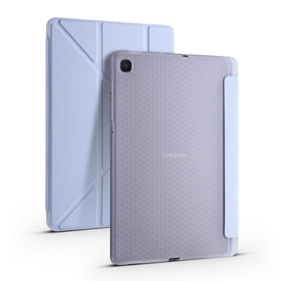 Galaxy Uyumlu Tab S6 Lite P610 Kılıf Zore Tri Folding Kalem Bölmeli Standlı Kılıf-Mavi