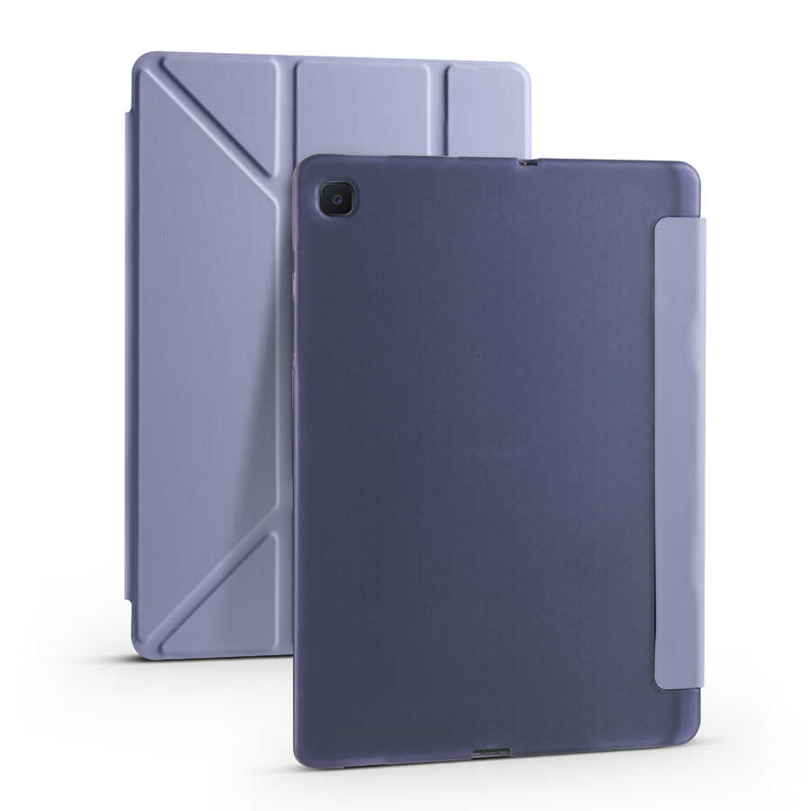 Galaxy Uyumlu Tab S6 Lite P610 Kılıf Zore Tri Folding Kalem Bölmeli Standlı Kılıf-Mor