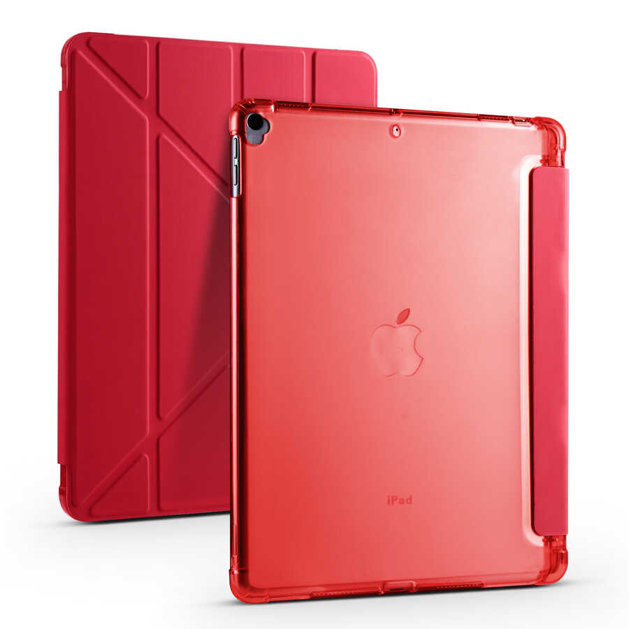 iPad Uyumlu Pro 10.5 (7.Nesil) Kılıf Zore Tri Folding Kalem Bölmeli Standlı Kılıf-Kırmızı