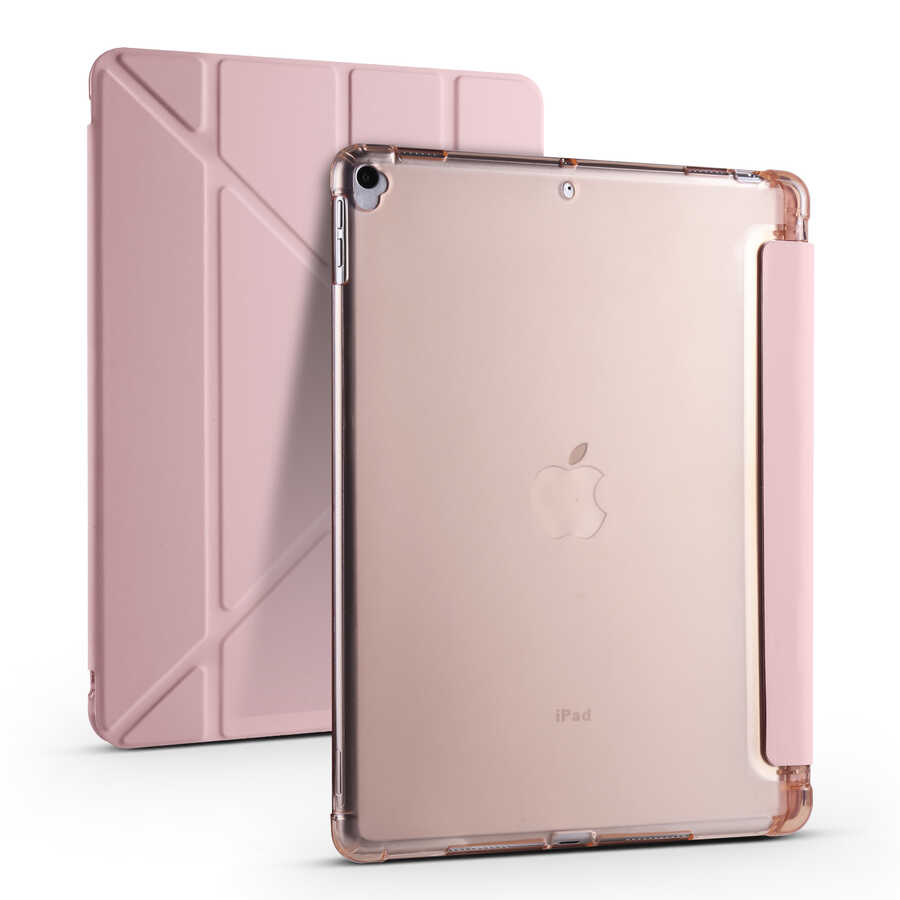 iPad Uyumlu Pro 10.5 (7.Nesil) Kılıf Zore Tri Folding Kalem Bölmeli Standlı Kılıf-Rose gold