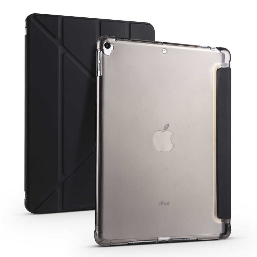 iPad Uyumlu Pro 10.5 (7.Nesil) Kılıf Zore Tri Folding Kalem Bölmeli Standlı Kılıf-Siyah