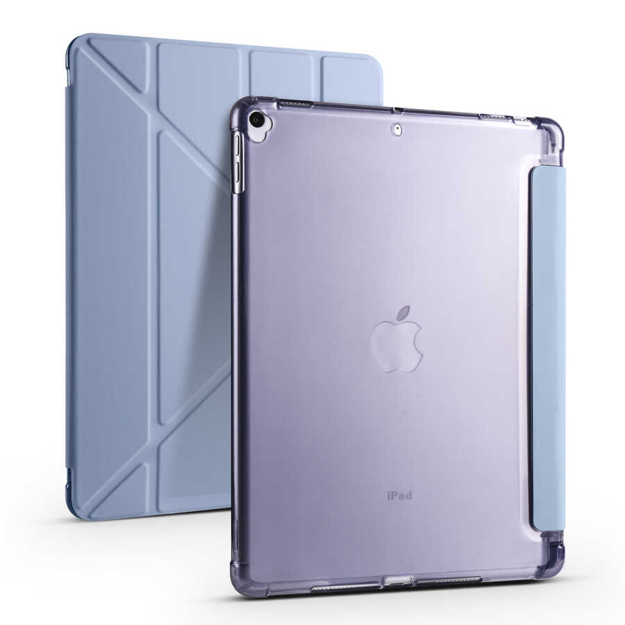 iPad Uyumlu 10.2 (8.Nesil) Kılıf Zore Tri Folding Kalem Bölmeli Standlı Kılıf-Mavi