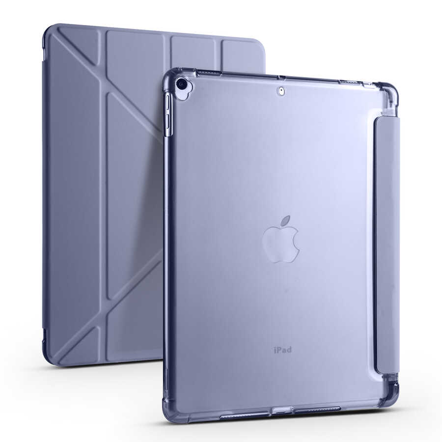 iPad Uyumlu 10.2 (8.Nesil) Kılıf Zore Tri Folding Kalem Bölmeli Standlı Kılıf-Mor