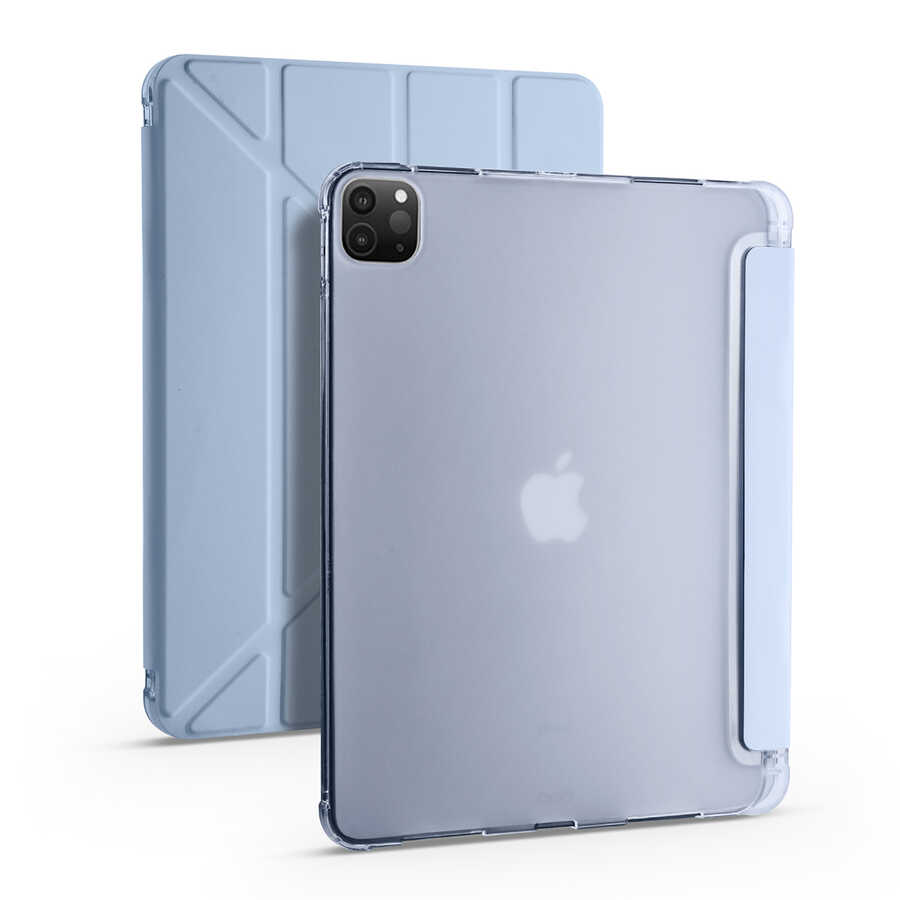 iPad Uyumlu Pro 11 2020 (2.Nesil) Kılıf Zore Tri Folding Kalem Bölmeli Standlı Kılıf-Mavi