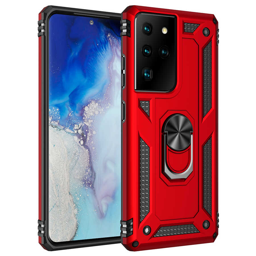 Galaxy Uyumlu S21 Ultra Kılıf Zore Vega Kapak-Kırmızı