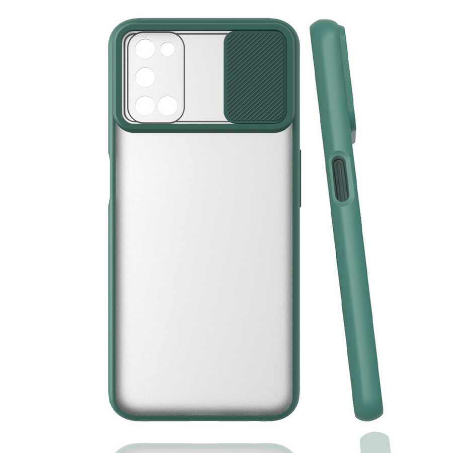 Oppo A92 Kılıf Zore Lensi Kapak-Koyu yeşil