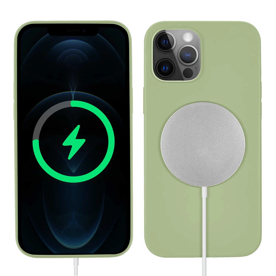 iPhone Uyumlu 12 Pro Kılıf Zore Silksafe Wireless Kapak-Açık yeşil