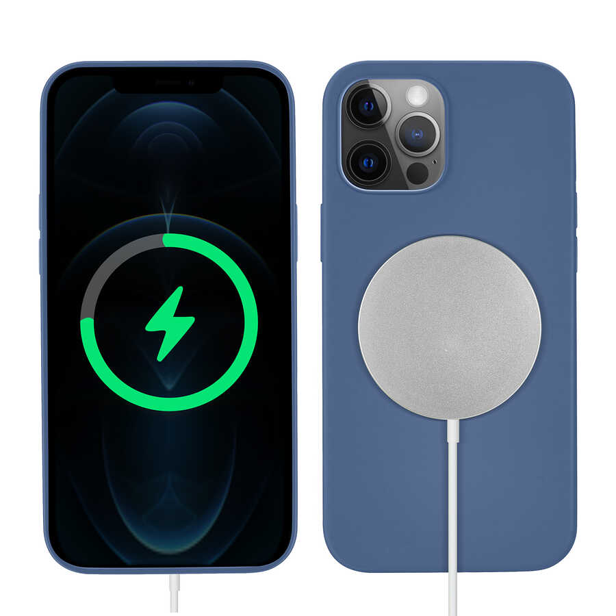 iPhone Uyumlu 12 Pro Kılıf Zore Silksafe Wireless Kapak-Mavi