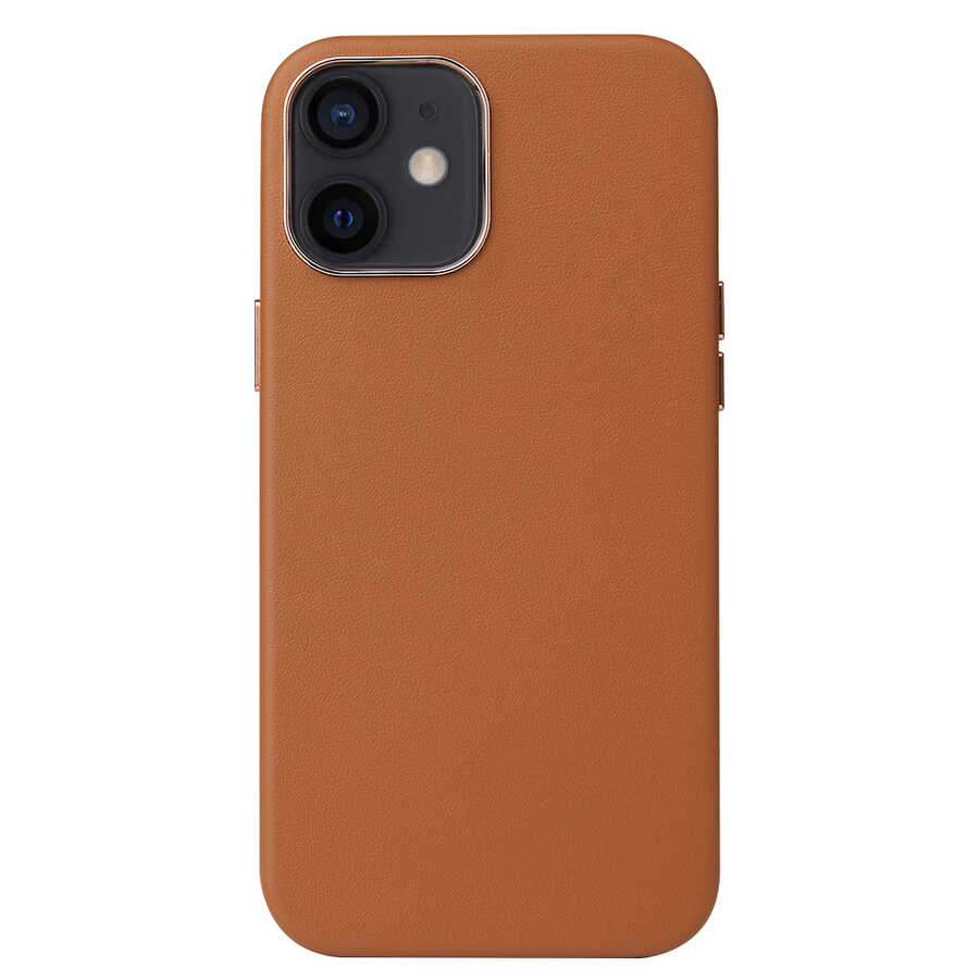 iPhone Uyumlu 12 Mini Kılıf Zore Leathersafe Wireless Kapak-Kahverengi