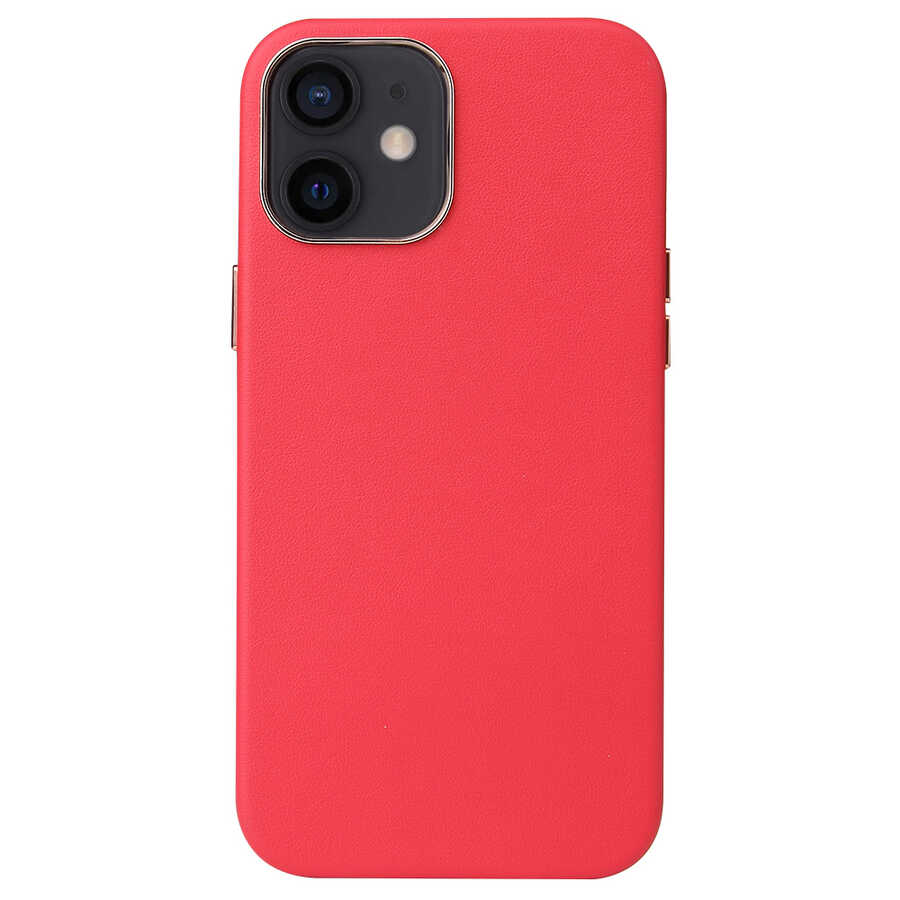 iPhone Uyumlu 12 Mini Kılıf Zore Leathersafe Wireless Kapak-Kırmızı