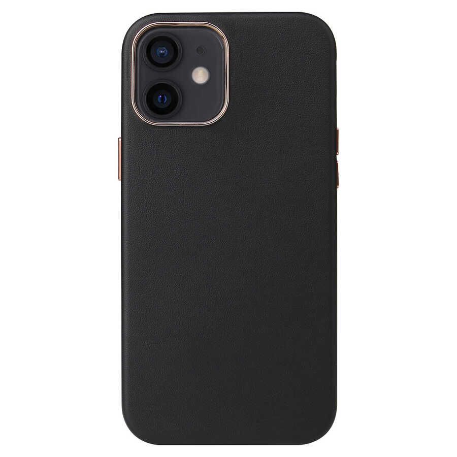 iPhone Uyumlu 12 Mini Kılıf Zore Leathersafe Wireless Kapak-Siyah