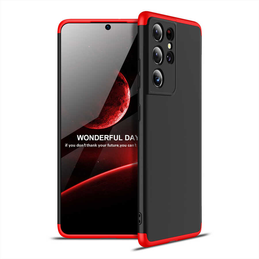 Galaxy Uyumlu S21 Ultra Kılıf Zore Ays Kapak-Siyah-kırmızı