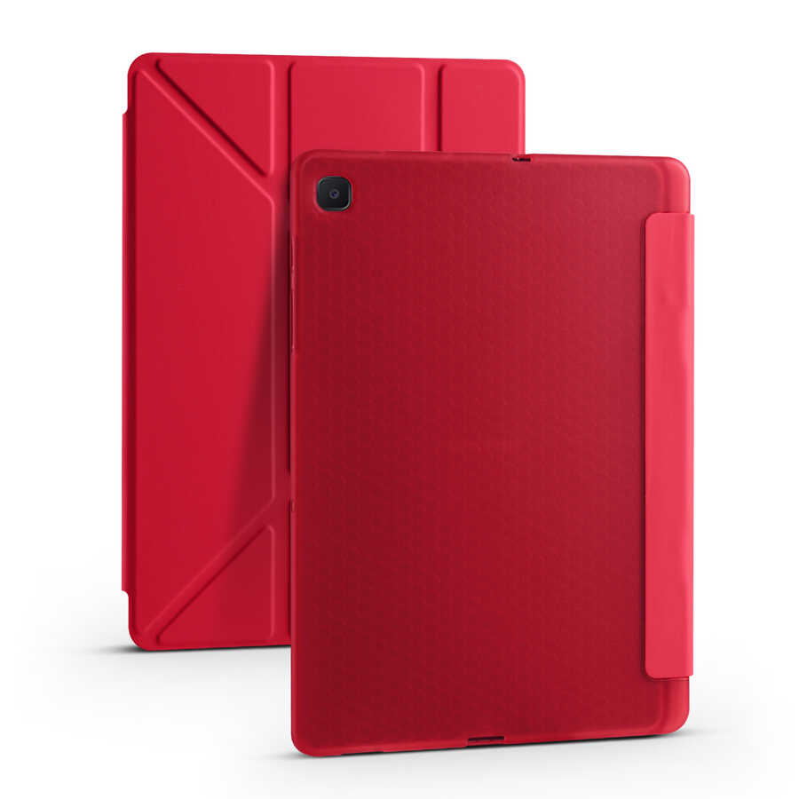 Galaxy Uyumlu Tab A7 10.4 T500 2020 Kılıf Zore Tri Folding Kalem Bölmeli Standlı Kılıf-Kırmızı