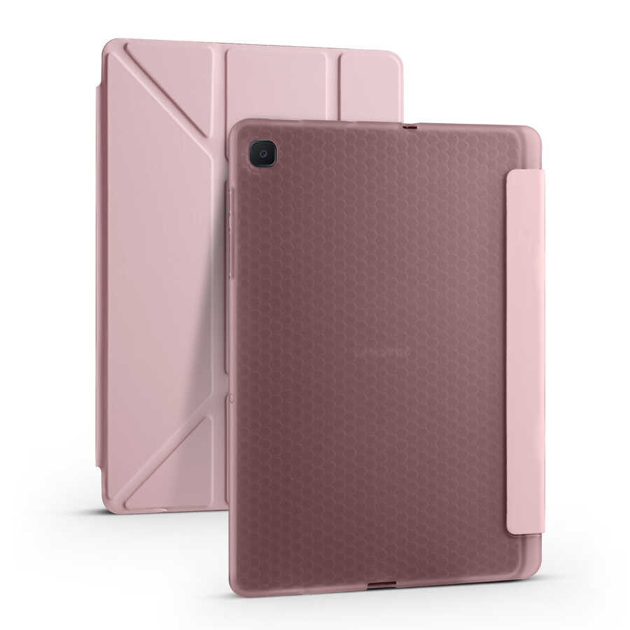 Galaxy Uyumlu Tab A7 10.4 T500 2020 Kılıf Zore Tri Folding Kalem Bölmeli Standlı Kılıf-Rose gold