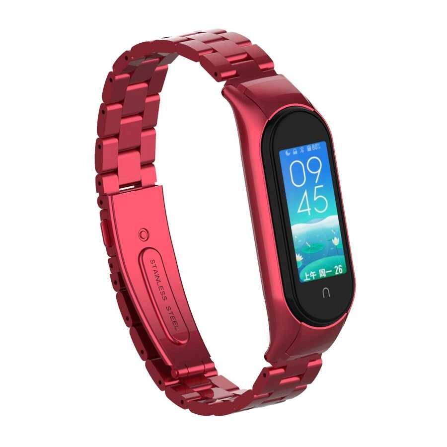 Xiaomi Uyumlu  Mi Band 6 KRD-04 Metal Kordon-Kırmızı