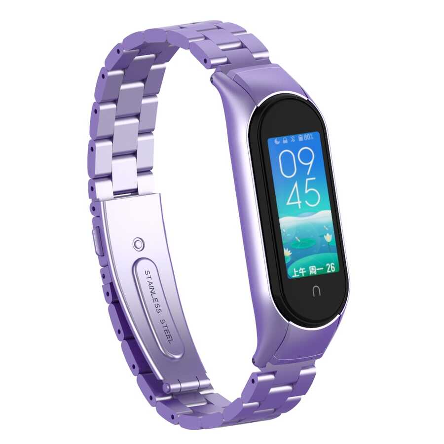 Xiaomi Uyumlu  Mi Band 6 KRD-04 Metal Kordon-Lila