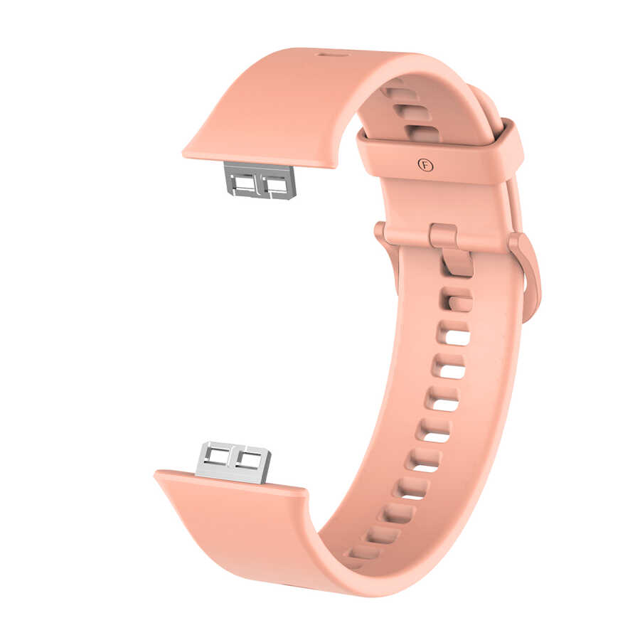 Huawei Uyumlu Watch Fit KRD-43 Silikon Kordon-Pembe açık