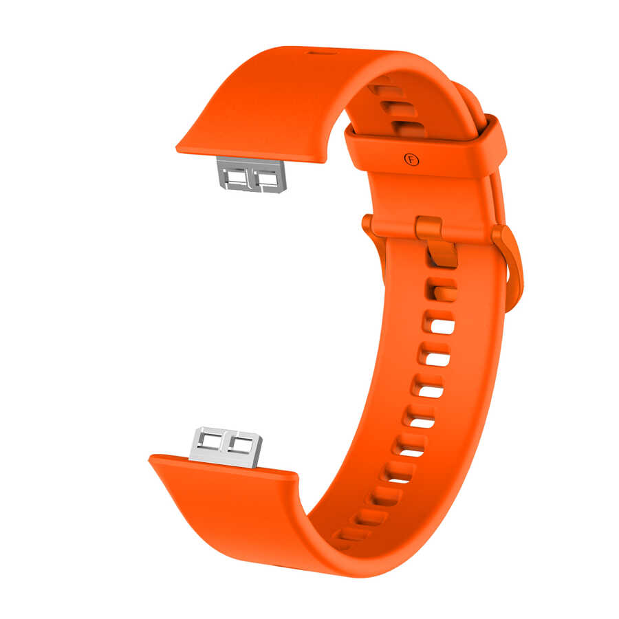 Huawei Uyumlu Watch Fit KRD-43 Silikon Kordon-Turuncu